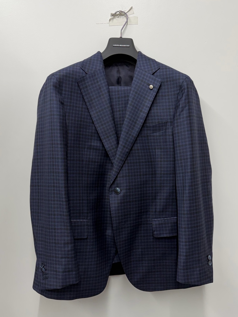 Navy Mini Check Virgin Wool Suit - Luigi Bianchi